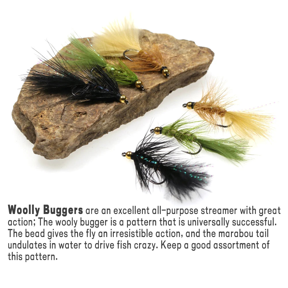 12PCS Brass Bead Head Woolly Bugger Streamers Fly Fishing Flies For Trout