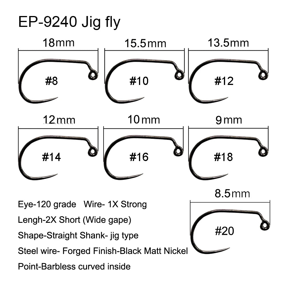 50PCS Competition Barbless Fly Fishing Hooks – Black Nickel