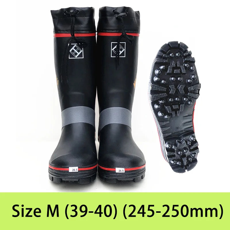Waterproof Fishing & Hunting Boots – High-Top Rubber Gumboots with Steel Spike Sole