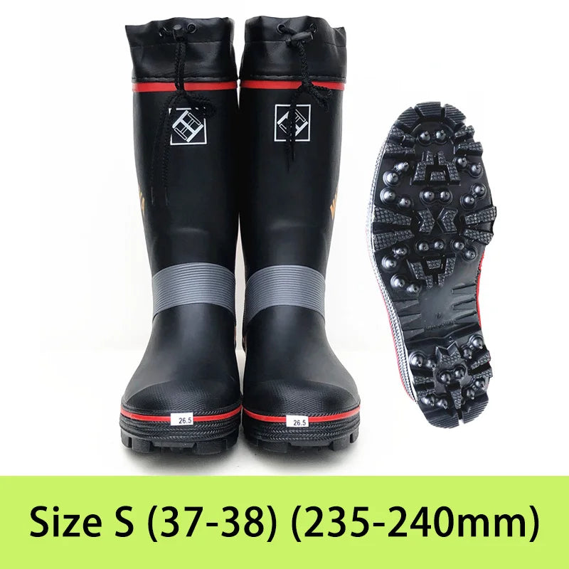 Waterproof Fishing & Hunting Boots – High-Top Rubber Gumboots with Steel Spike Sole