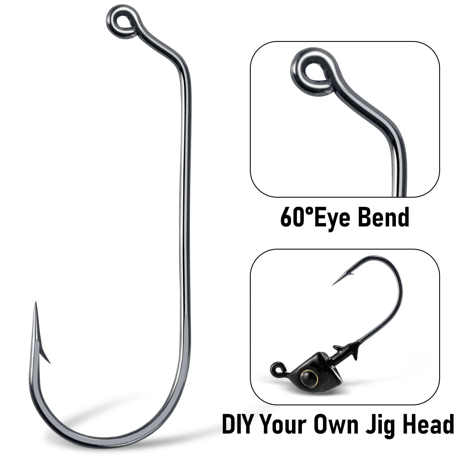 10/20/30/50PCS 60° Jig Hooks – High Carbon Steel Long Shank Hooks For Swimbait, Jigs & Ned Rig Fishing