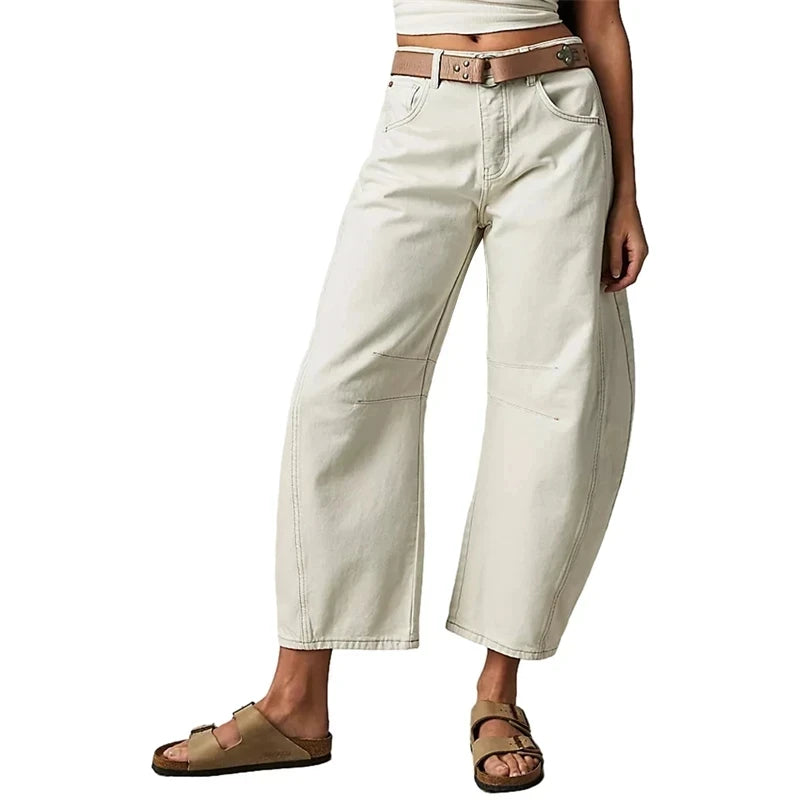 High Stretch Mid-Rise Barrel Jeans – Women’s Wide Leg Fit