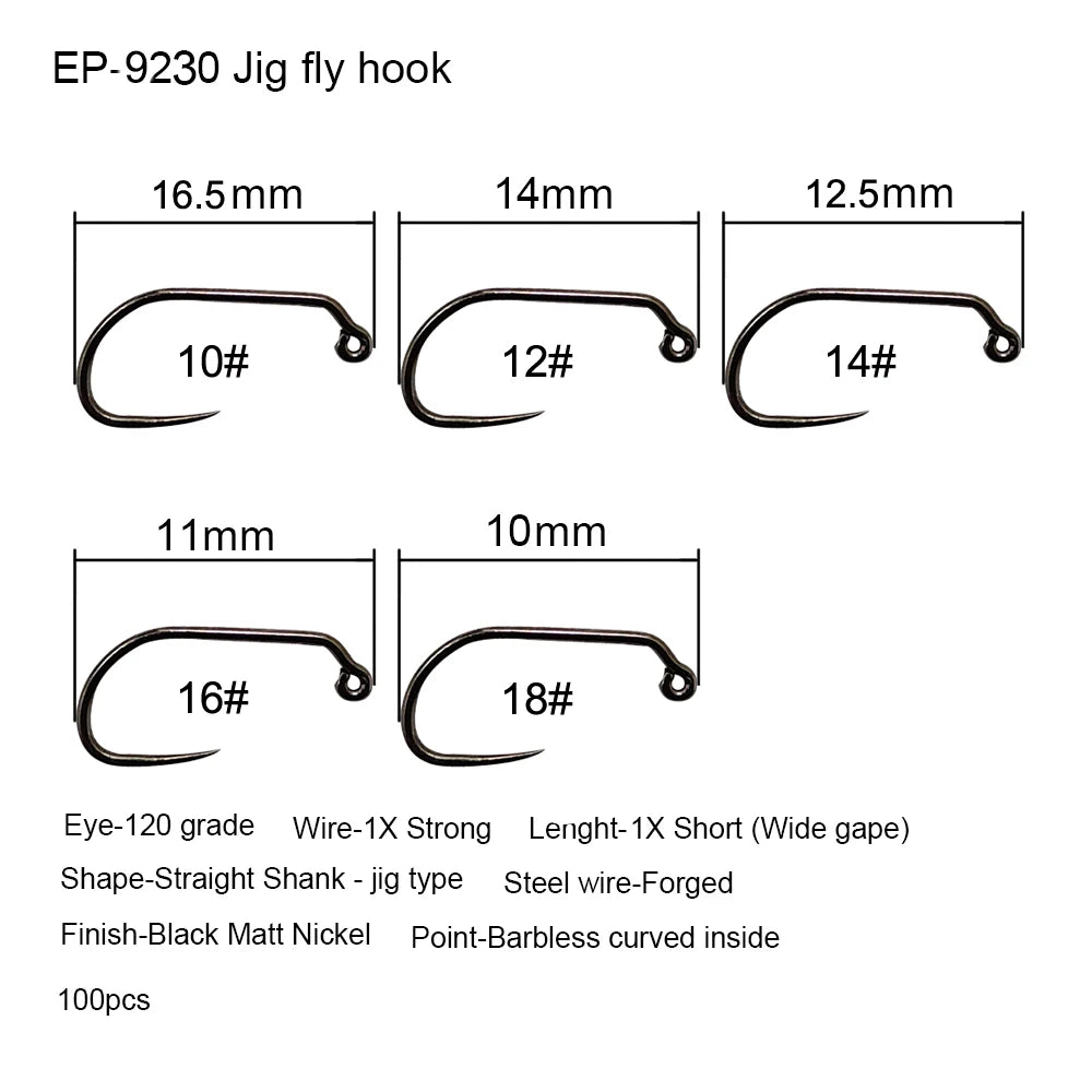 50PCS Competition Barbless Fly Fishing Hooks – Black Nickel