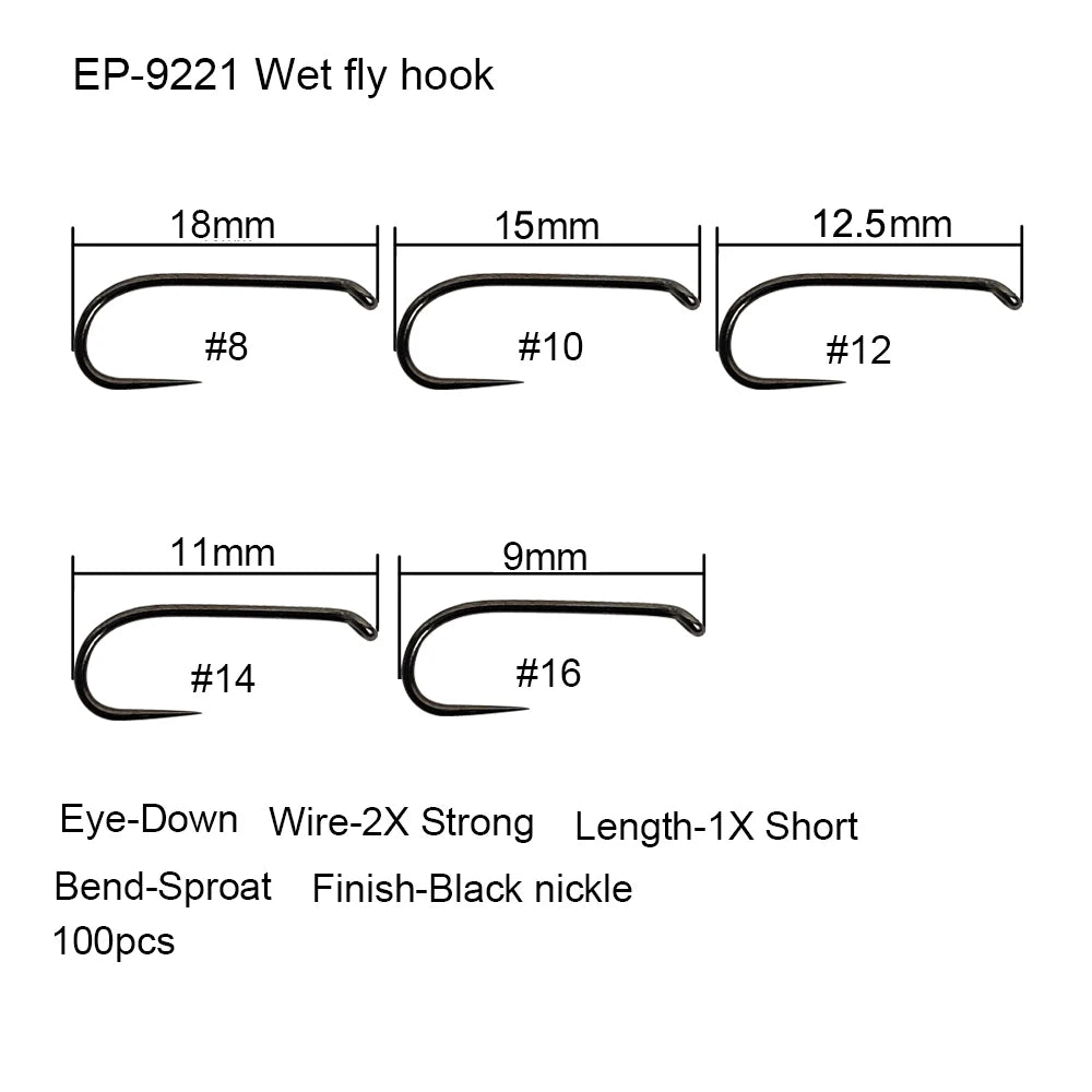 50PCS Competition Barbless Fly Fishing Hooks – Black Nickel