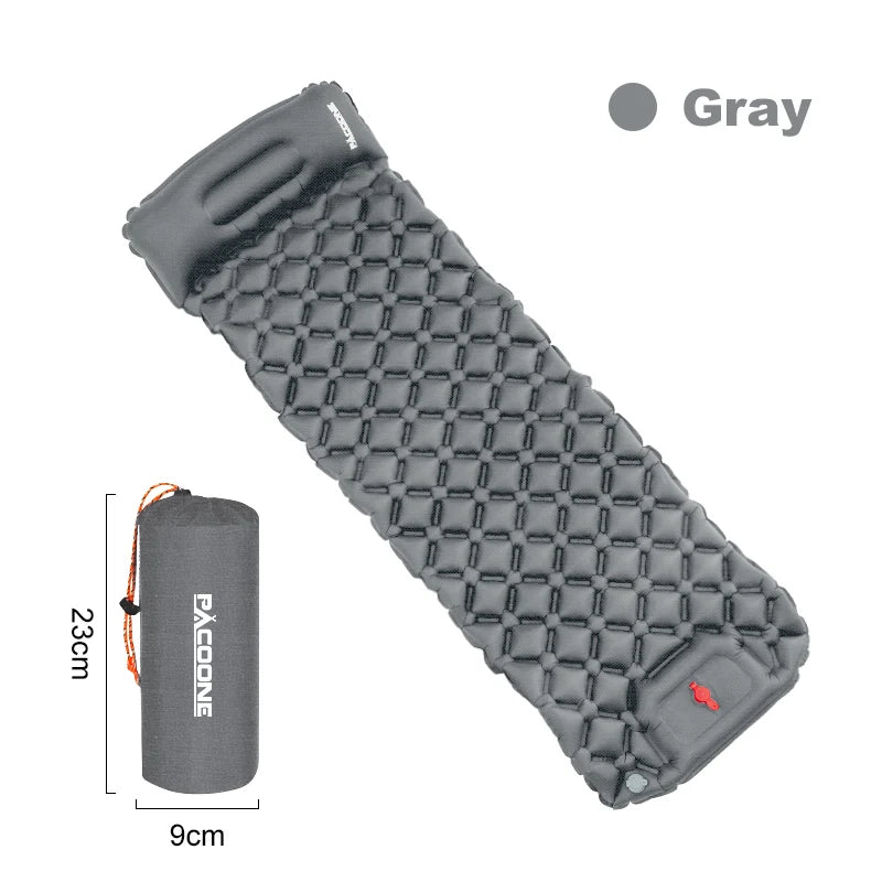PACOONE Ultralight Inflatable Sleeping Pad with Pillow – Built-in Pump for Camping & Hiking