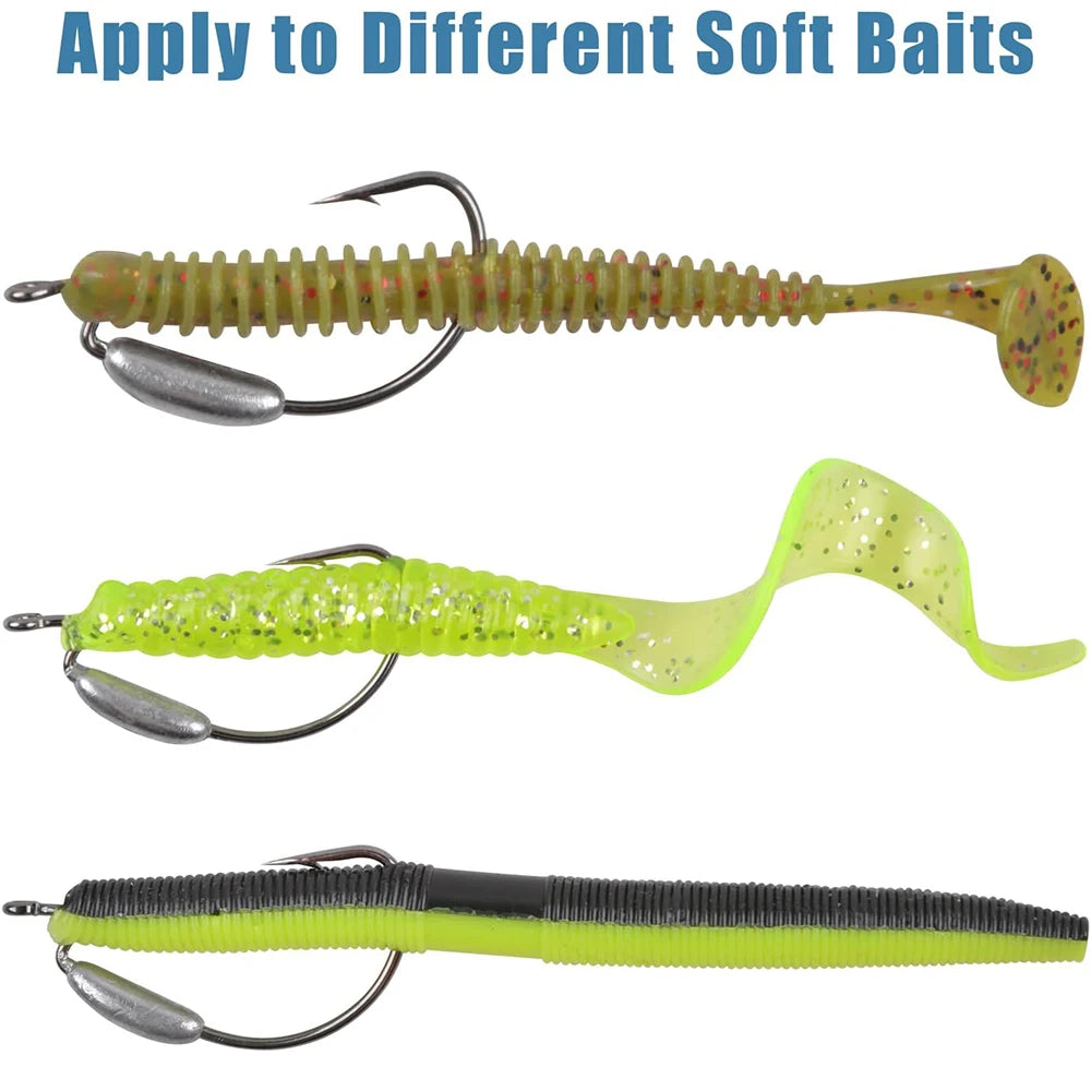 5PCS Weighted Swimbait Hooks – Weedless Offset Barbed Worm Hooks For Soft Lures