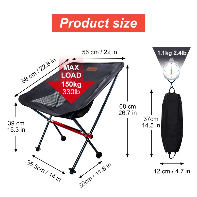 PACOONE Travel Ultralight Folding Chair Detachable Portable Moon Chair – Outdoor Camping &, Fishing