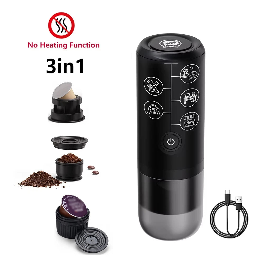 2-in-1 Portable Espresso Coffee Machine – Uses Ground Coffee & Capsules