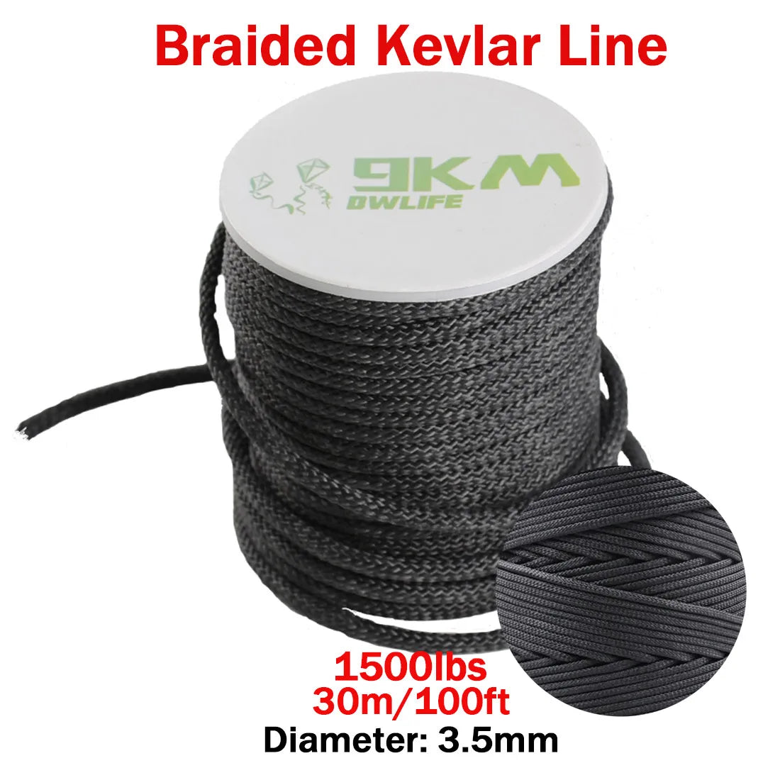 9KM DWLIFE Black Kevlar Braided Fishing Assist Line – High-Tensile, Cut-Resistant Tactical Cord