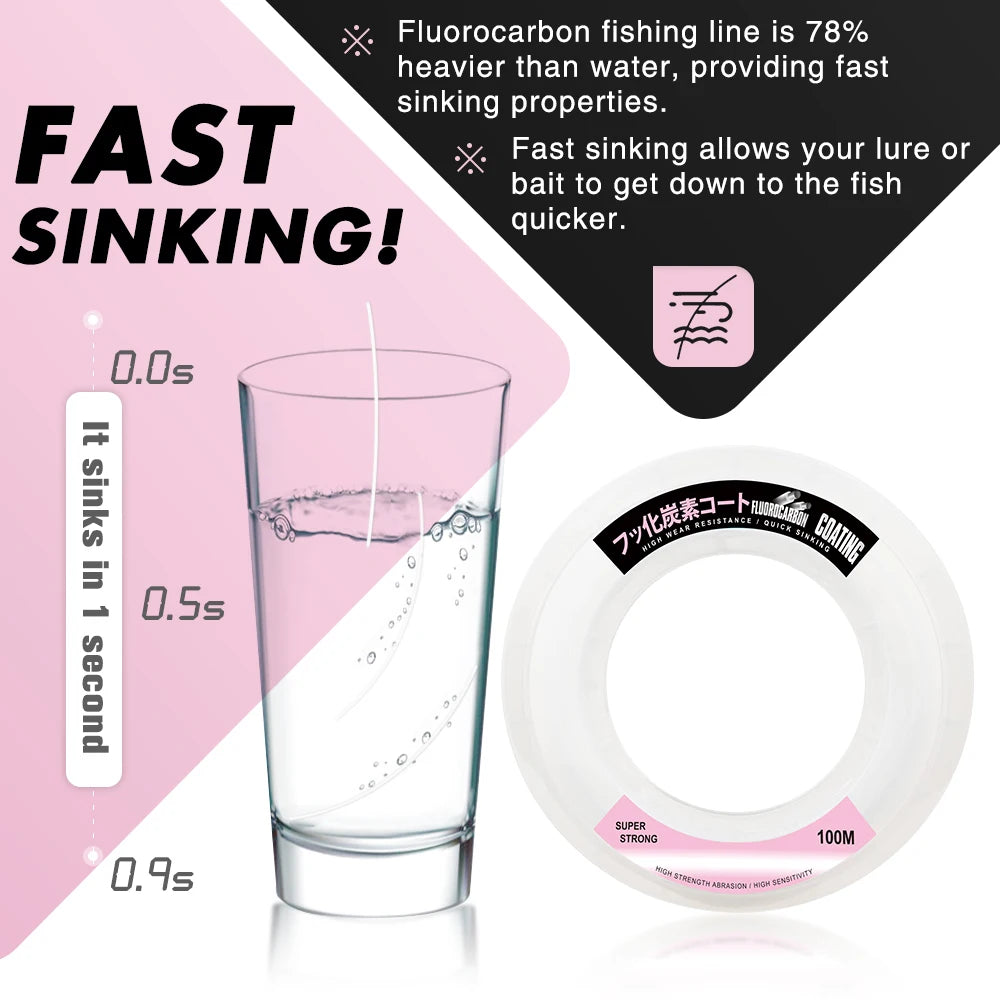100% Japan Fluorocarbon Coating Fishing Line – High Strength & Abrasion Resistance