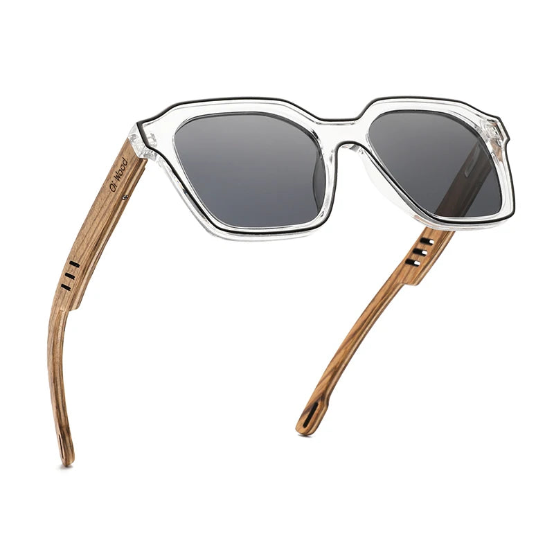 OI WOOD Polarised Wooden Sunglasses UV400 Designer Wrap Style