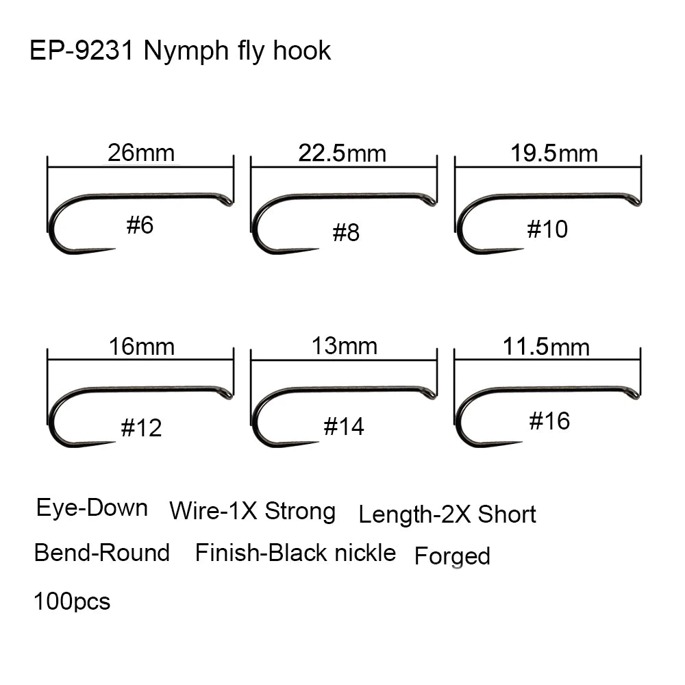 50PCS Competition Barbless Fly Fishing Hooks – Black Nickel