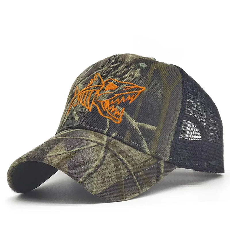 Embroidered Fish Bone Camo Cap – Adjustable Outdoor Hat