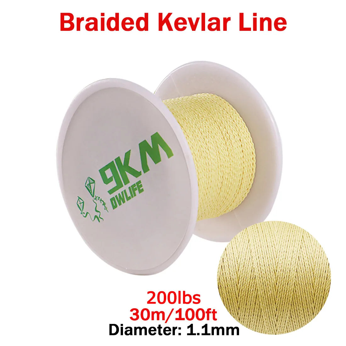9KM DWLIFE Kevlar Braided Fishing Line – 0.8mm to 3.5mm Wear-Resistant Outdoor Assist Line
