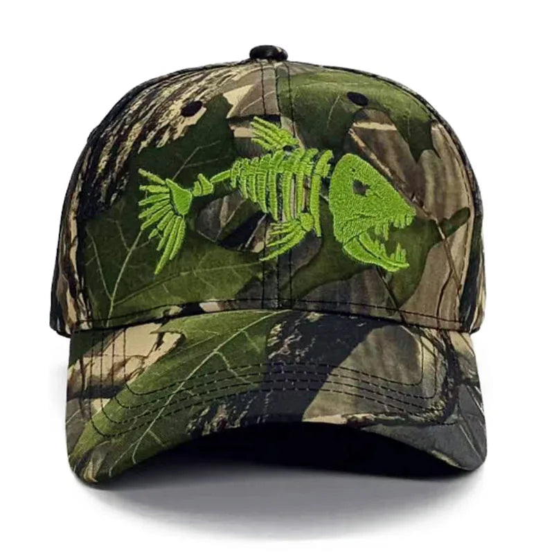 Embroidered Fish Bone Camo Cap – Adjustable Outdoor Hat