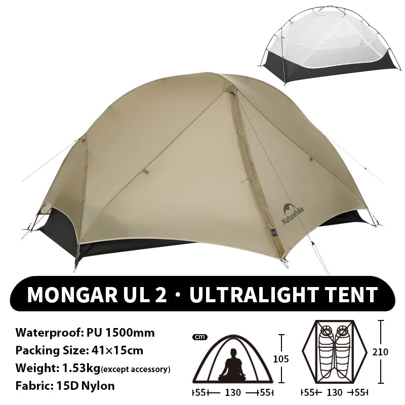 NATUREHIKE Mongar 2 Ultralight Waterproof 2-Person Backpacking Tent for Hiking & Camping