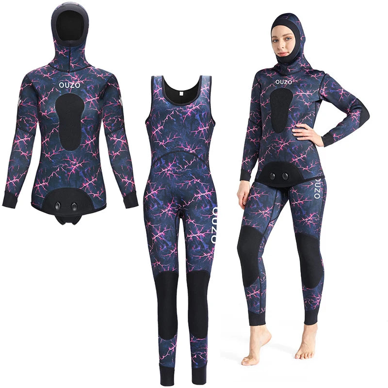 Women's Camo Spearfishing Wetsuit – 1.5mm/3mm Neoprene Two-Piece Diving Suit