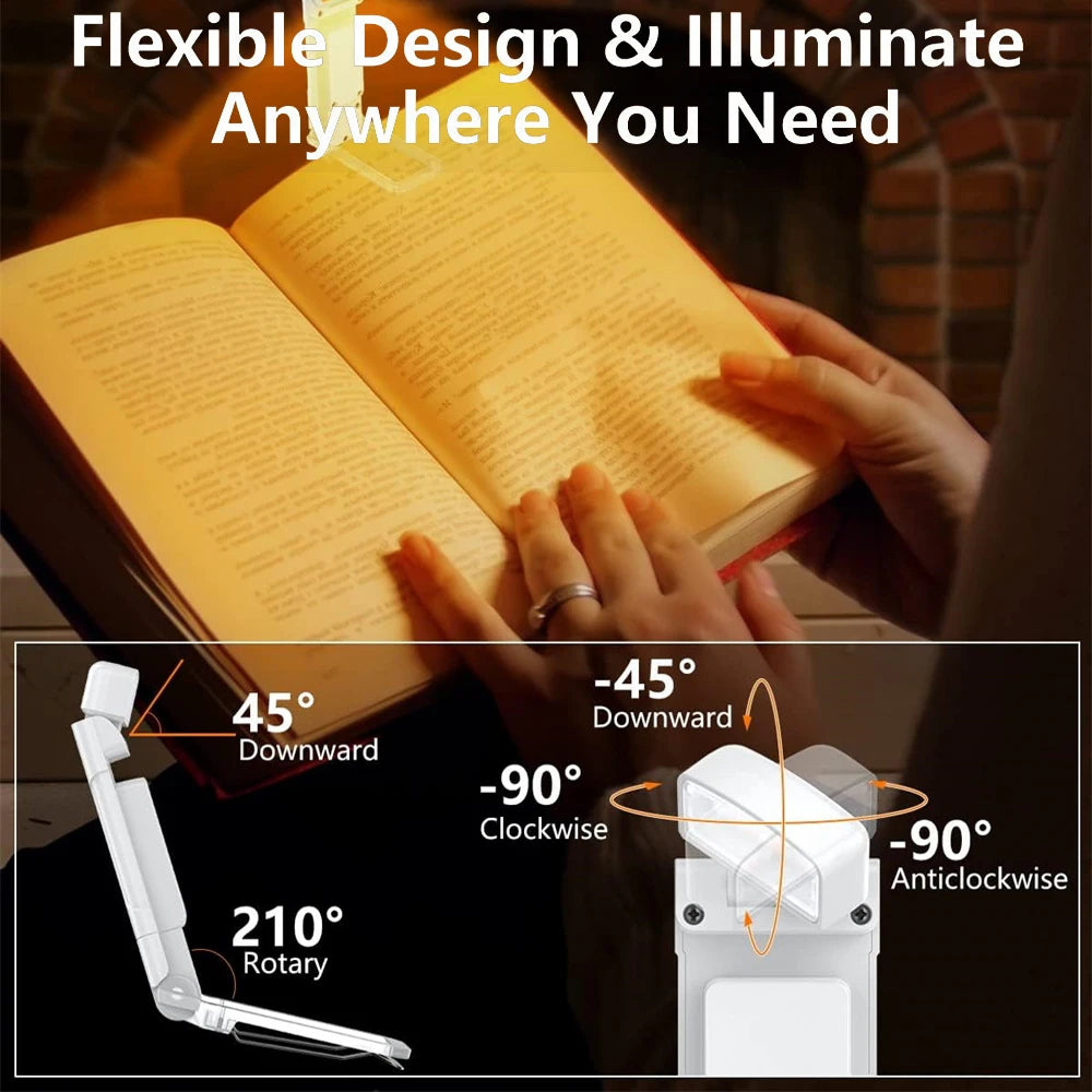 USB Clip-On Book Light – Timer, 3 Colours, 5 Brightness Modes