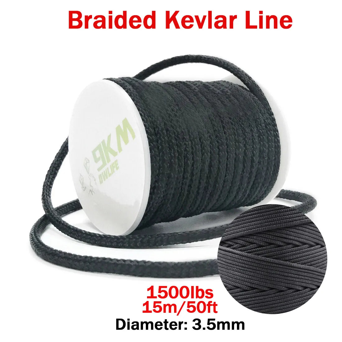 9KM DWLIFE Black Kevlar Braided Fishing Assist Line – High-Tensile, Cut-Resistant Tactical Cord