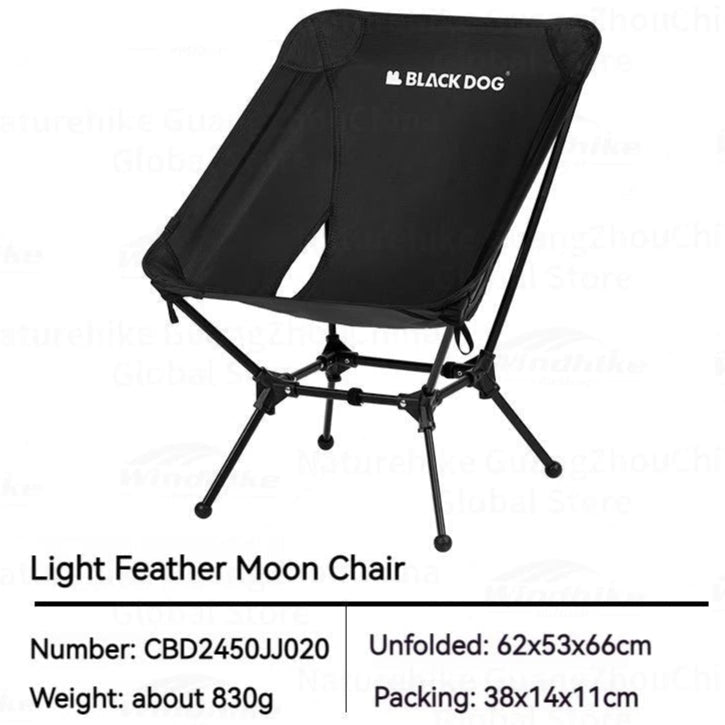 BLACKDOG Ultralight Camping Chair – 830g Portable Folding Moon Chair with Foot Cover