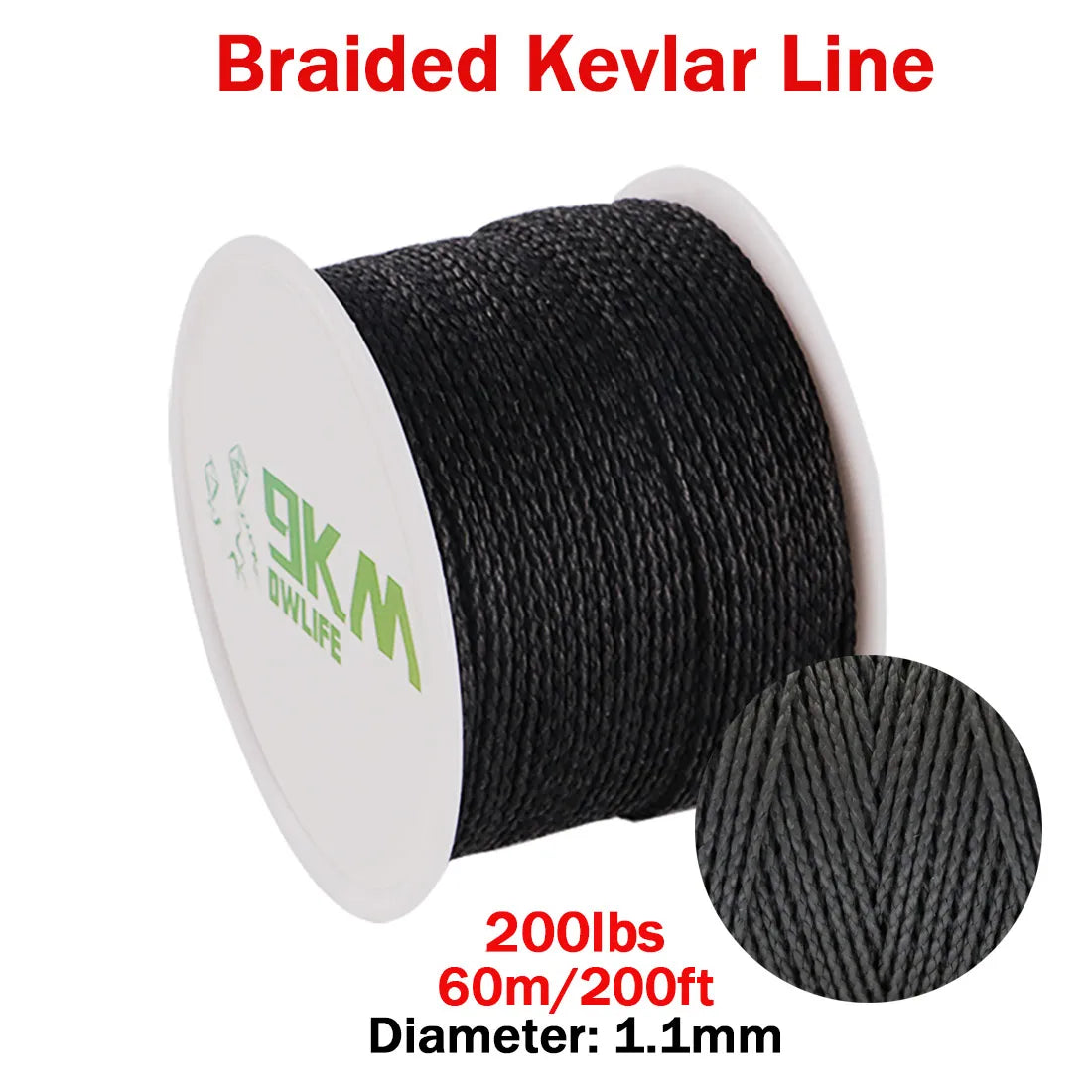 9KM DWLIFE Black Kevlar Braided Fishing Assist Line – High-Tensile, Cut-Resistant Tactical Cord