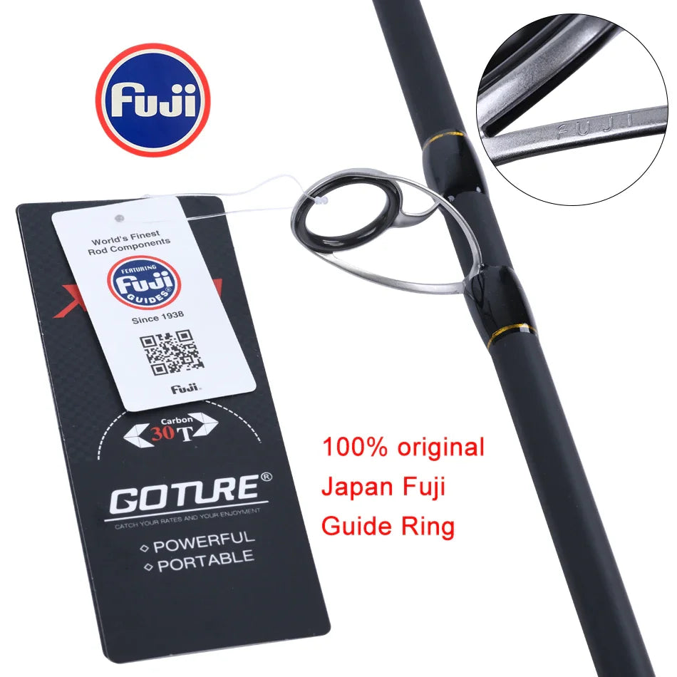 GOTURE XCEED fishing rod with original Japan Fuji guide ring tag for smooth line flow and high durability