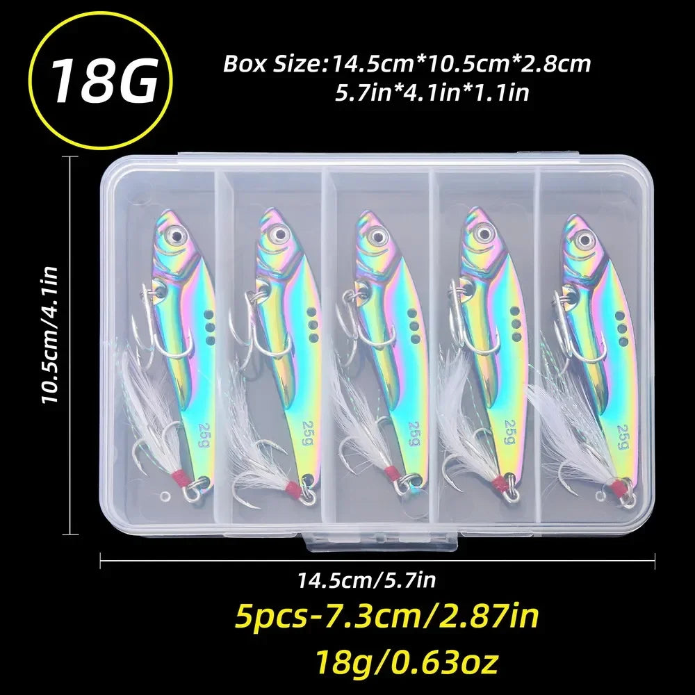 5PCS Metal Vib Blade Lure Set – Sinking Spinner Vibration Baits for Predatory Fish