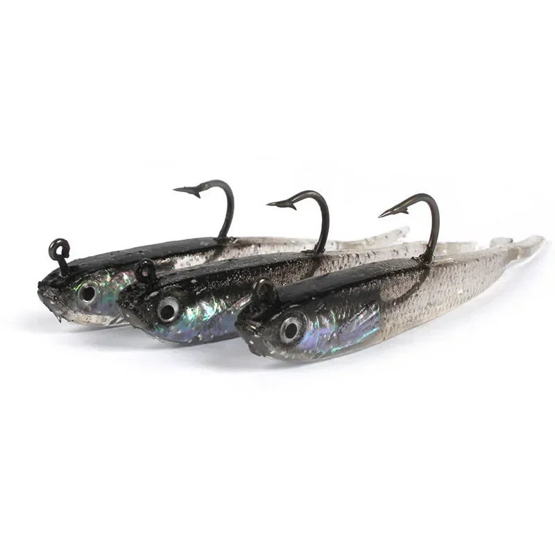5PCS 6G/7CM Soft Lure Split Tail Lead Fish Swimbaits with Hooks for Saltwater