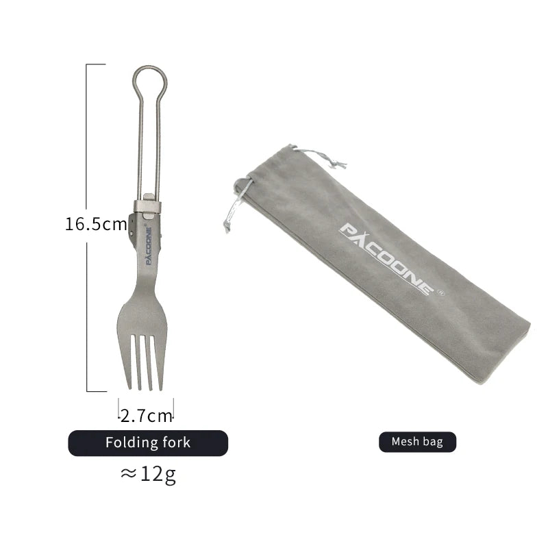 PACOONE Ultralight Titanium Spork – Folding Camping Spoon & Fork for Hiking & Travel
