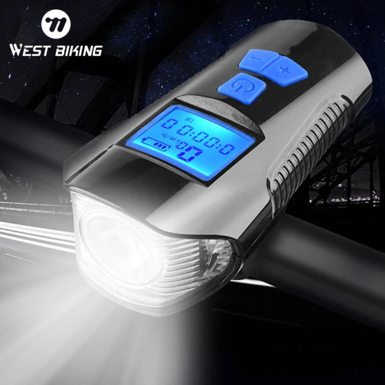USB Rechargeable Bike Light with Horn and LCD Speed Display