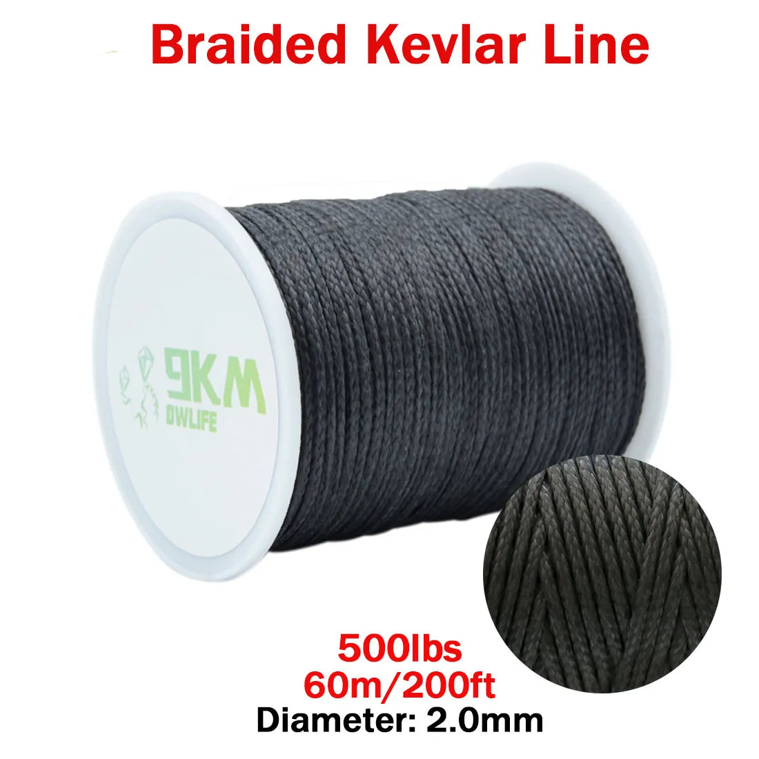 9KM DWLIFE Black Kevlar Braided Fishing Assist Line – High-Tensile, Cut-Resistant Tactical Cord