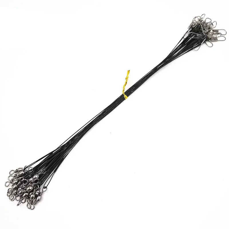 OUTKIT 20PCS Fishing Wire Leader Line – Swivel Tackle for Spinning, Shark, & Predator Fishing