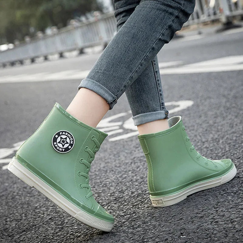 Women’s Slip-On Waterproof Ankle Rain Boots for Dog Walks & Urban Fishing