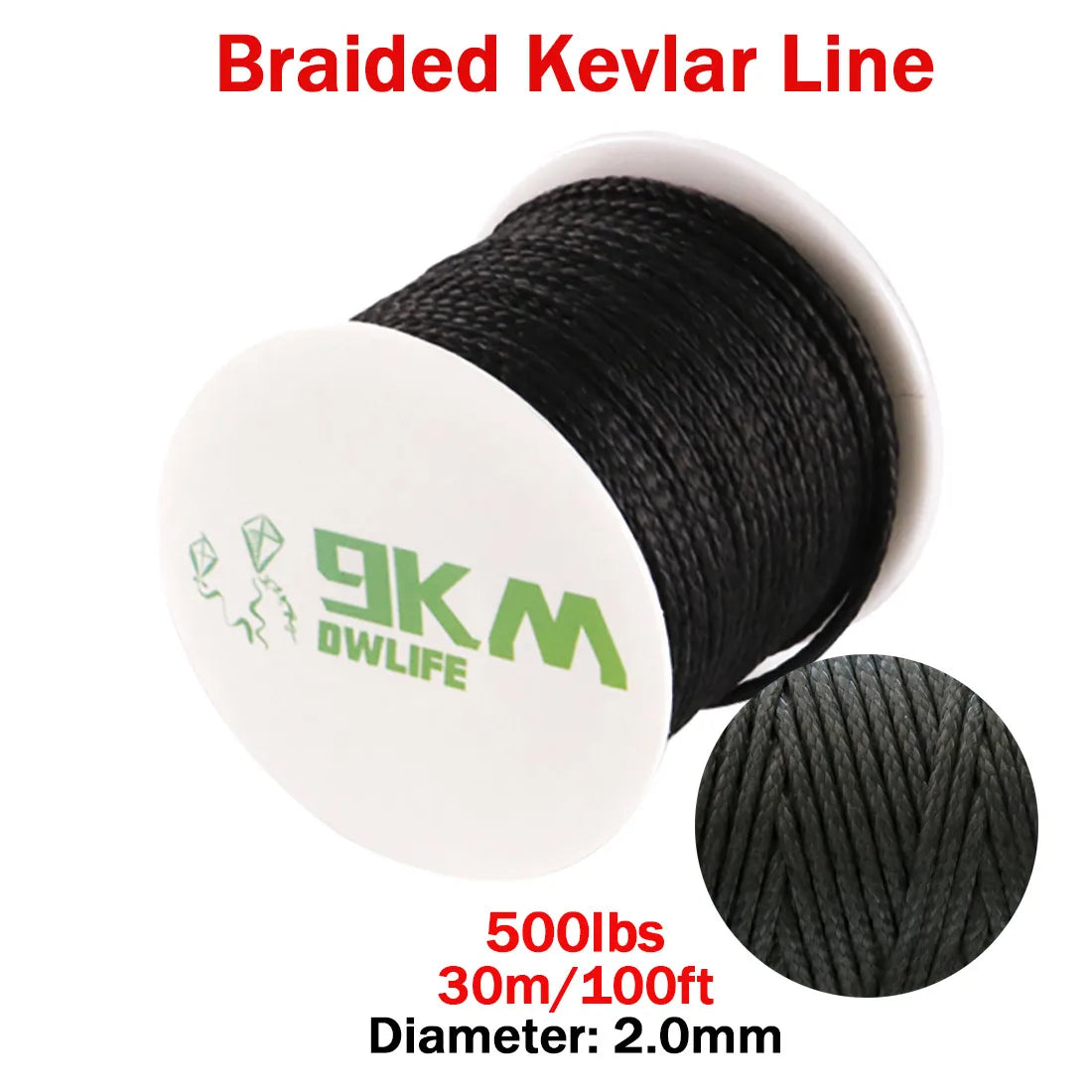 9KM DWLIFE Black Kevlar Braided Fishing Assist Line – High-Tensile, Cut-Resistant Tactical Cord
