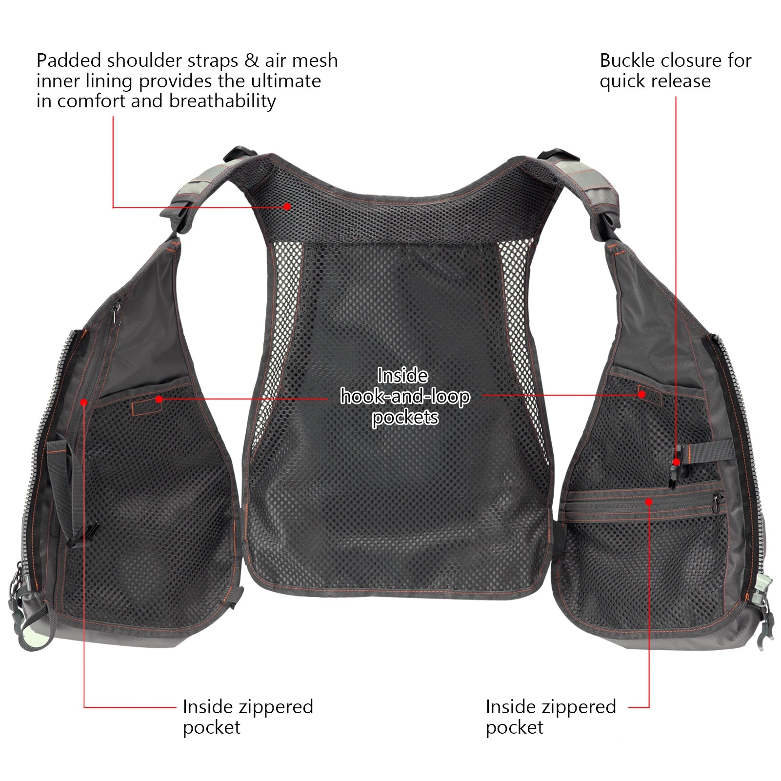 Adjustable Fly Fishing Vest with 18 Pockets & Bottle Holder