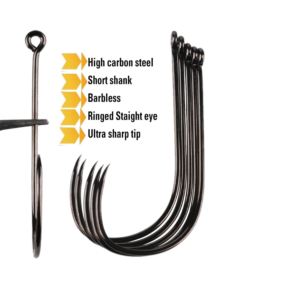 20PCS Barbless Saltwater Fishing Hooks – Short/Long Shank, Wide Mouth, High Carbon Steel
