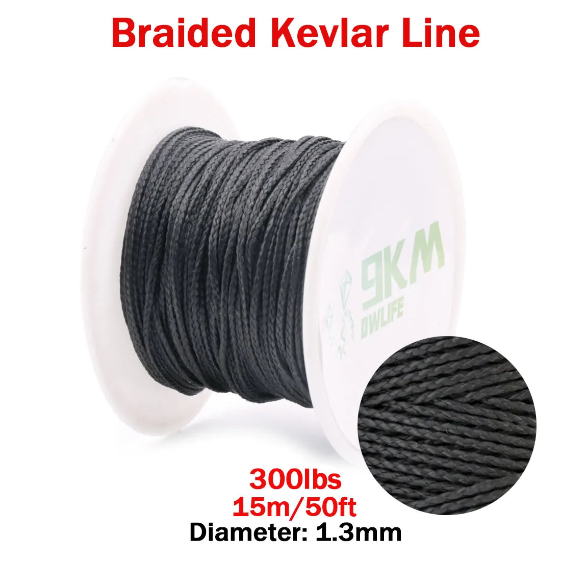 9KM DWLIFE Black Kevlar Braided Fishing Assist Line – High-Tensile, Cut-Resistant Tactical Cord