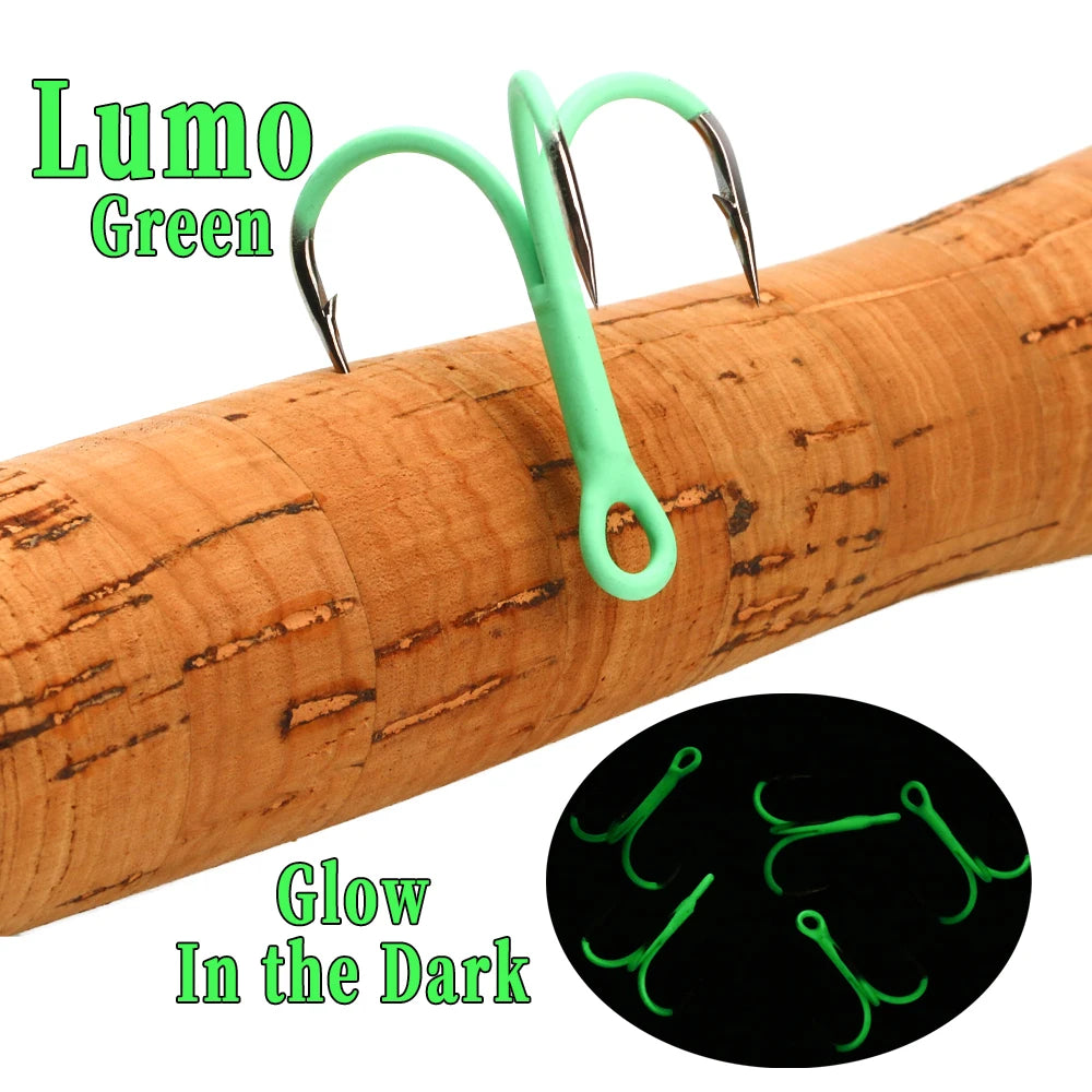 10PCS Luminous Fishing Treble Hooks – Sharp Barbed Triple Hooks for Sea & Freshwater Fishing