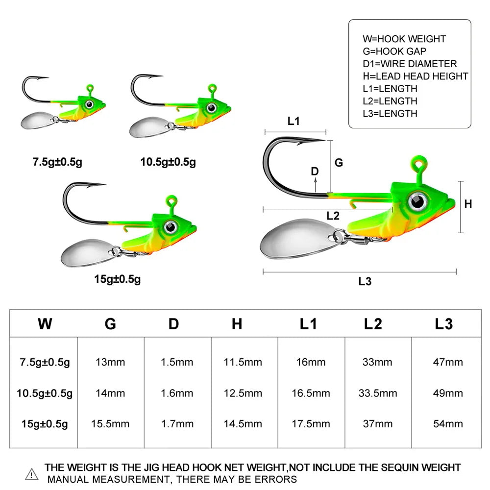 7.5G-15G Jig Head Fishing Lures – Rotating Sequin Metal Spoons