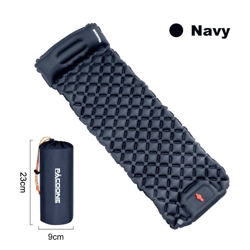 PACOONE Ultralight Inflatable Sleeping Pad with Pillow – Built-in Pump for Camping & Hiking
