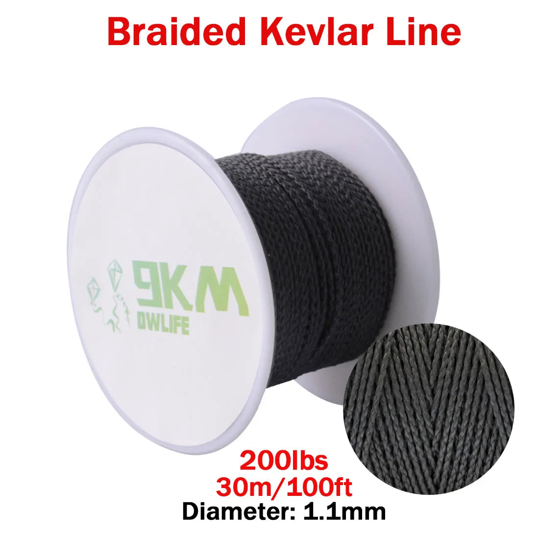 9KM DWLIFE Black Kevlar Braided Fishing Assist Line – High-Tensile, Cut-Resistant Tactical Cord