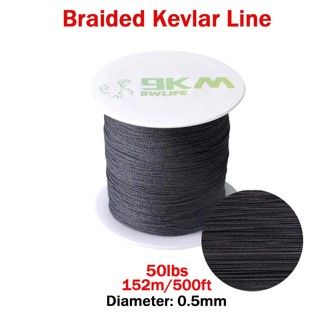 9KM DWLIFE Black Kevlar Braided Fishing Assist Line – High-Tensile, Cut-Resistant Tactical Cord