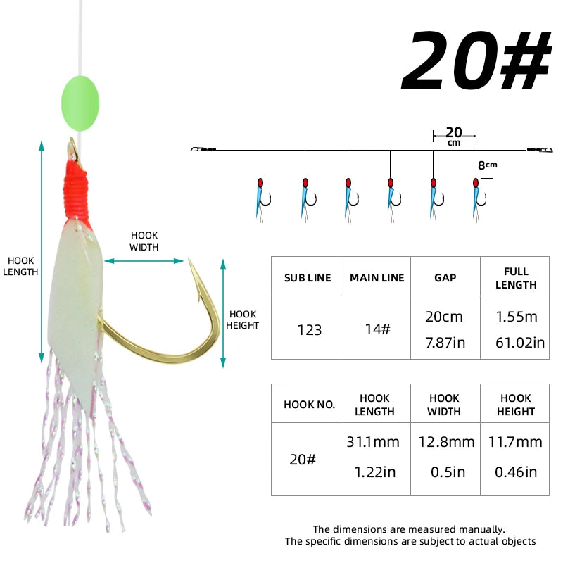 6PCS Fishing Sabiki Hook Luminous Fish Skin String Hooks – with Luminous Beads