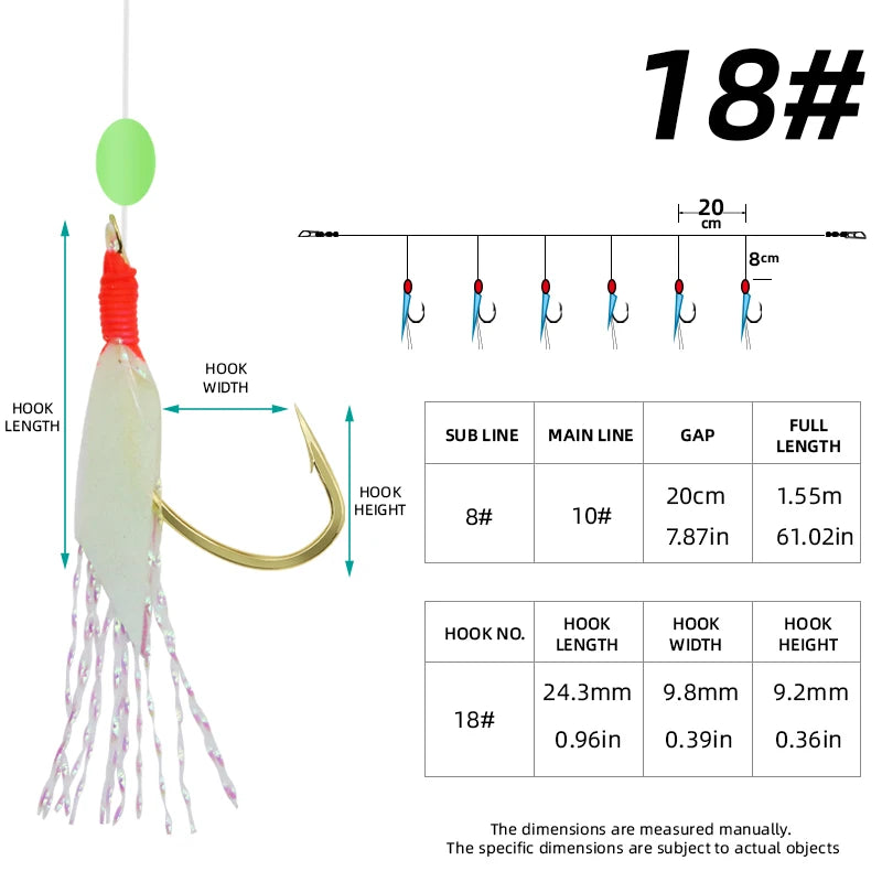6PCS Fishing Sabiki Hook Luminous Fish Skin String Hooks – with Luminous Beads