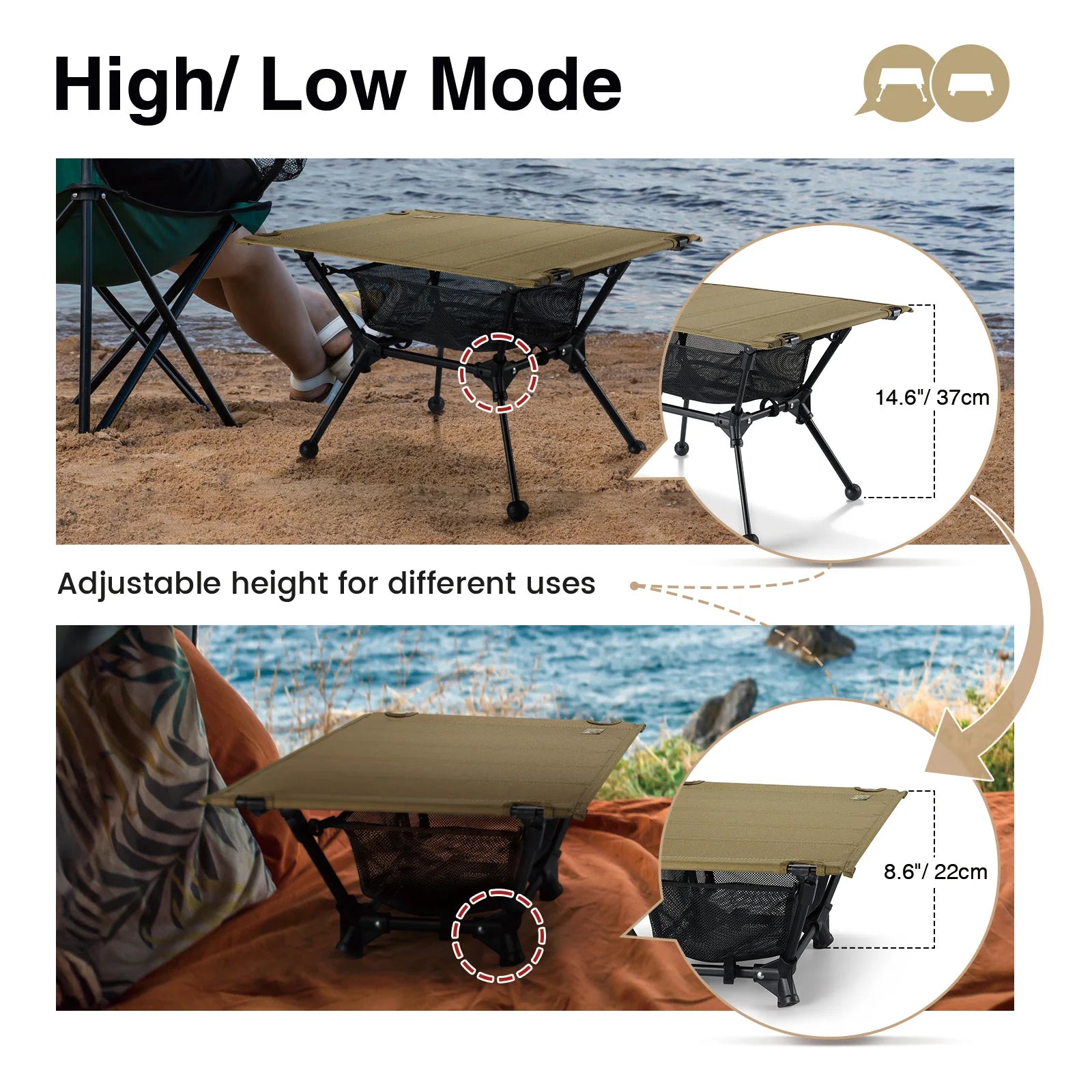 ONETIGRIS Dipper Foldable Camping Table with Mesh Storage – Lightweight Outdoor Furniture