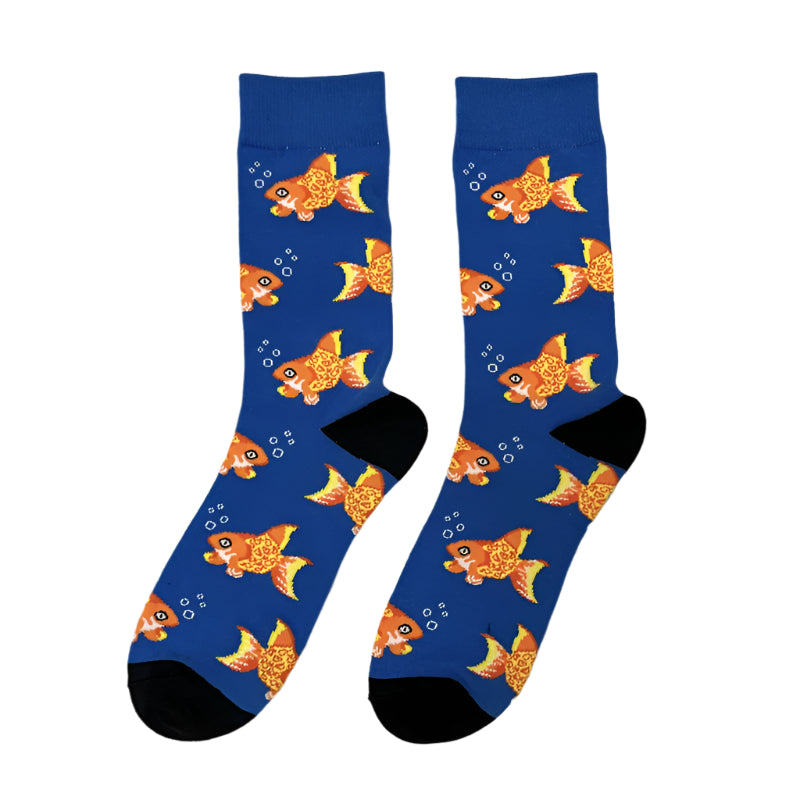 Funny Goldfish Crew Socks – Colourful Cotton Animal Print Casual Socks