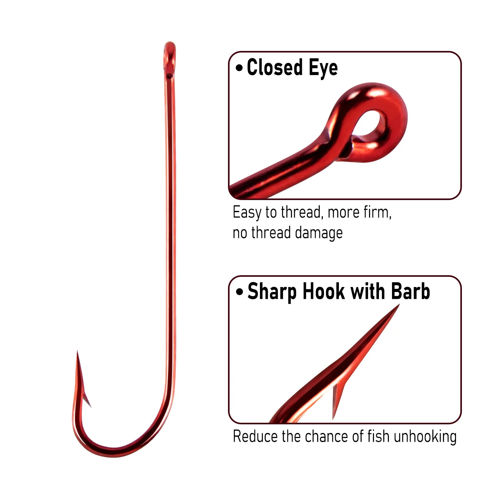 50/100PCS Red Extra Long Shank Aberdeen Live Bait Fishing Hooks