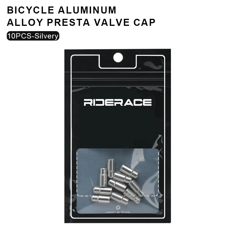 Packaged sliver aluminium Presta valve caps for bicycle tyres
