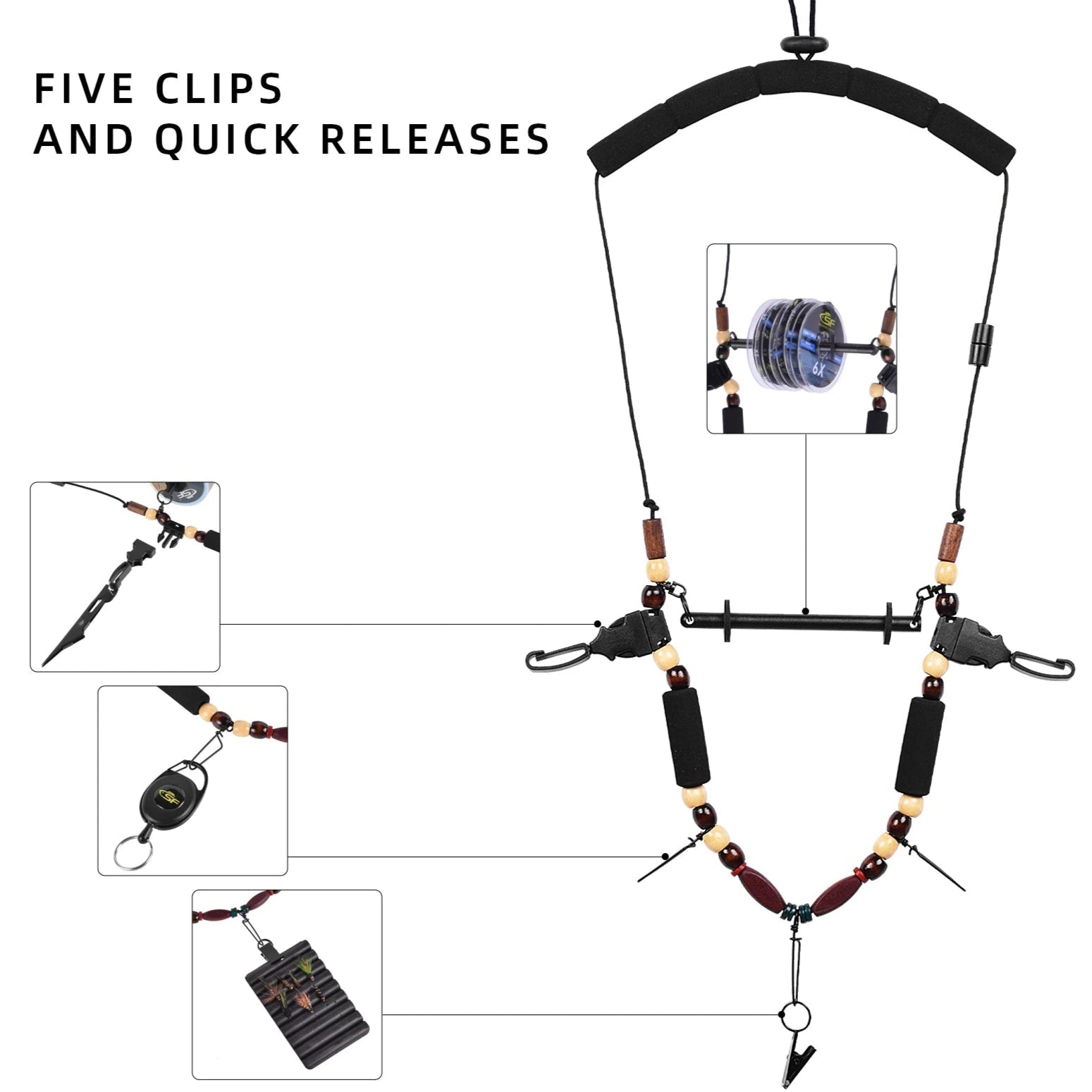 SF Fly Fishing Neckvest Lanyard Combo – Adjustable Tool Holder with Foam Neck Strap & Quick Release