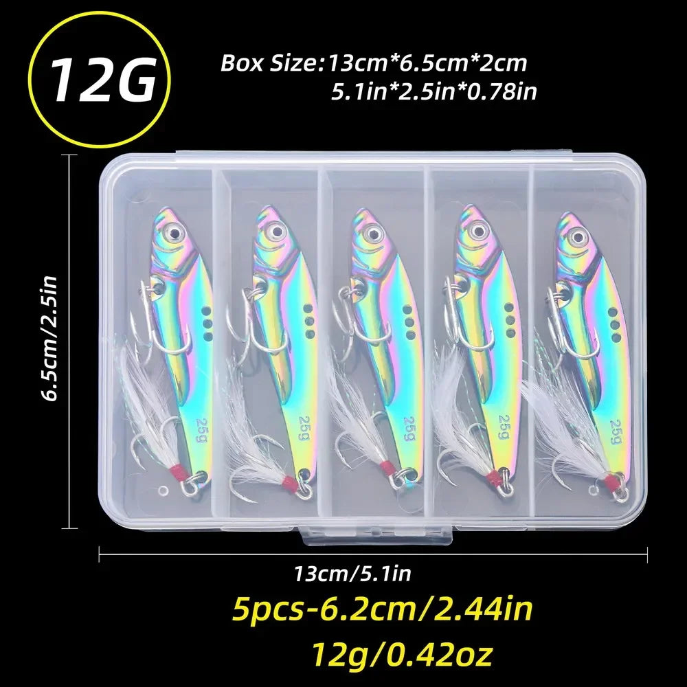 5PCS Metal Vib Blade Lure Set – Sinking Spinner Vibration Baits for Predatory Fish